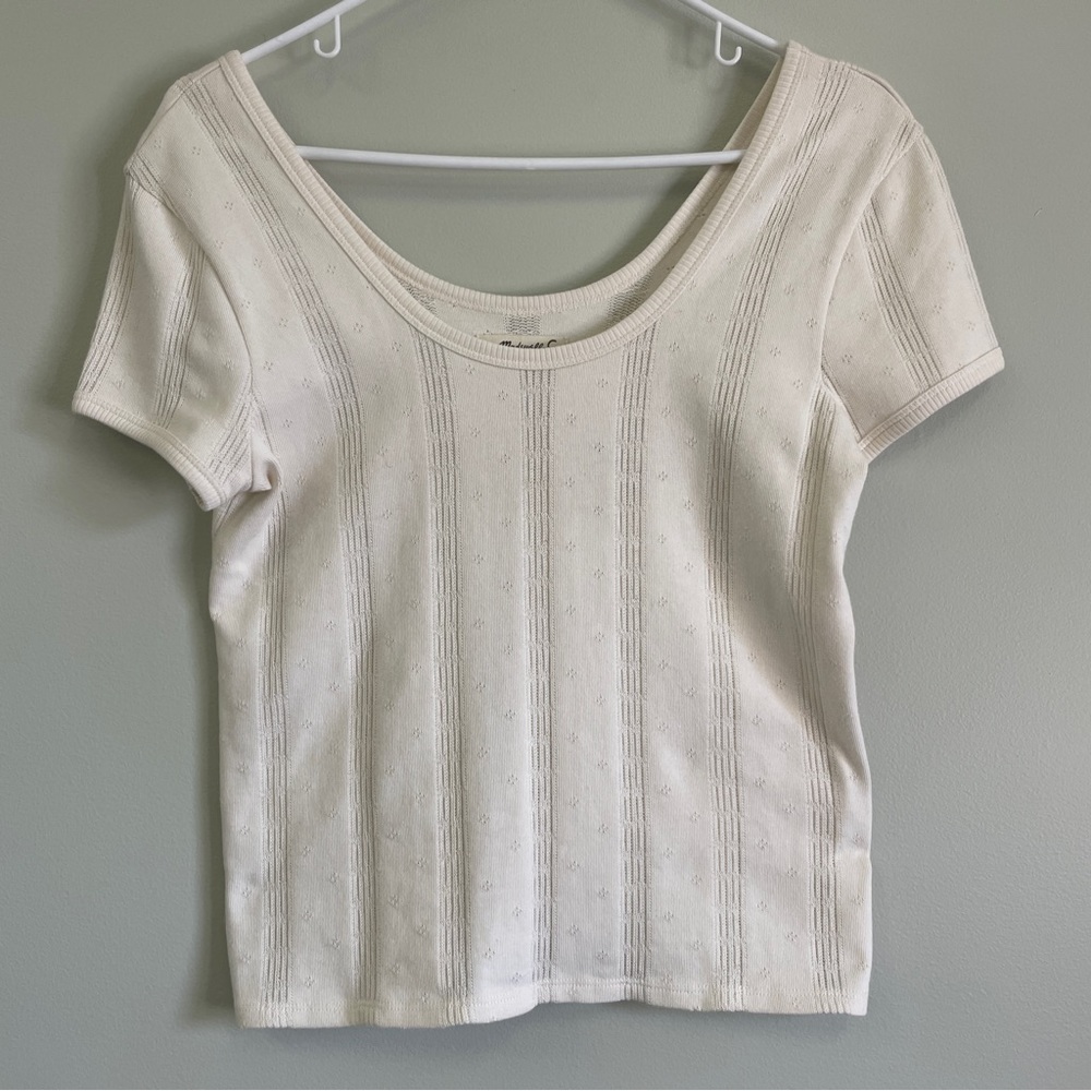 Madewell white pointelle short sleeve scoop neck top